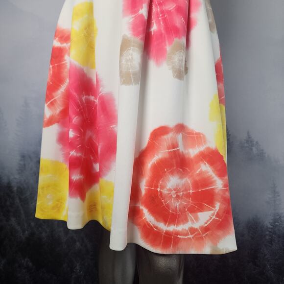 Calvin Klein Floral Print Tie Dye High Neck Fit and Flare Dress | Womens 14 - Picture 3 of 12